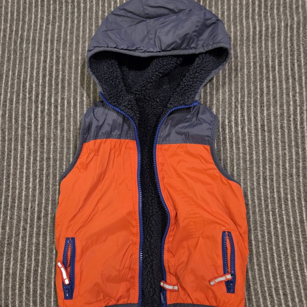 Navy and Bright Orange Hooded Puffer Vest